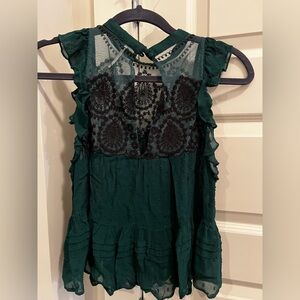 Free People Dark Green Lace Blouse